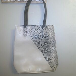 Elegant White and Snake Print Tote Bag